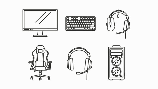Gaming Setup Icons: PC, Keyboard, Mouse, Headset, Chair, Monitor