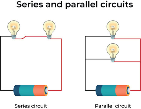Series and Parallel Circuits Diagram with Light Bulbs and Battery Design Vector Illustration
