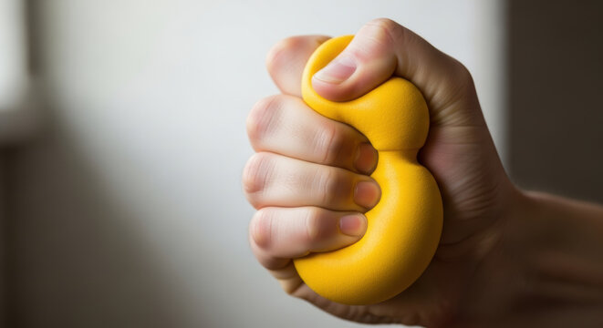 Squeeze ball stress hypertension therapy hand exercise for calm focus bright yellow grip