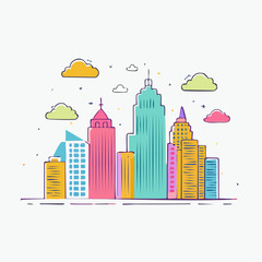 Obraz premium Colorful Flat Design Skyline Illustration