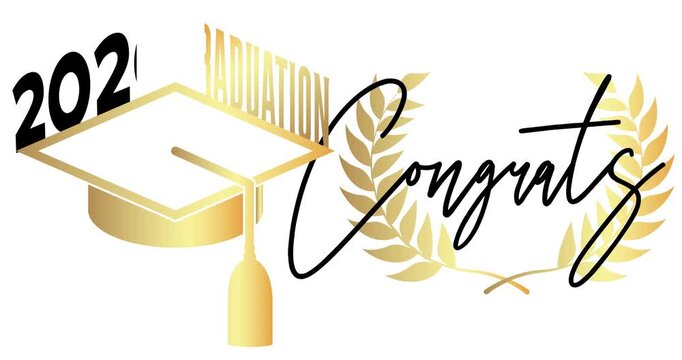 Black and gold class of 2026 Graduation design animation on black background. Party invitation, congratulation event. Video high school or college graduate cartoon with retro art deco elements.