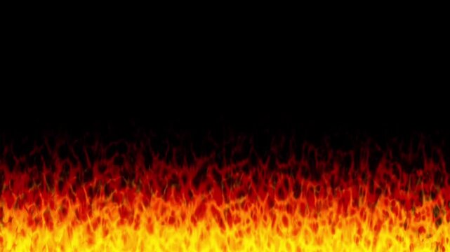 Bright orange and red stylized cartoon fire flames blazing on the lower half of a black background.