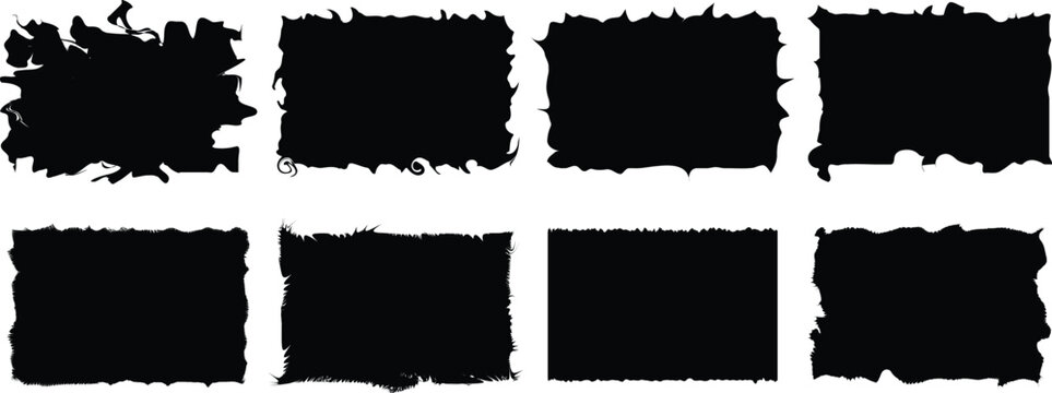 Grunge Rectangle Frames Vector Set &ndash; Distressed Borders, Rough Edge, Vintage Texture and Ink Brush Frame Collection