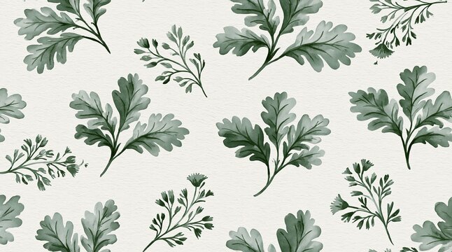 Vintage botanical seamless pattern with green herbs and leaves