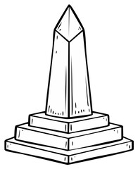 Fototapeta premium Cartoon Obelisk on Tiered Base Structure, Ancient Monument, Geometric Shape and Outline, Vector Art