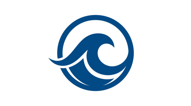 Wave icon features a circular blue design representing ocean motion and fluid dynamics for branding.