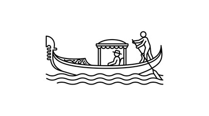 Traditional Venetian gondola boat with gondolier line art illustration. © AGUS