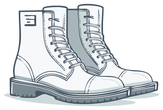 Sketch of two pairs of high laced boots. Outline illustration of shoes in vector design, with shading and treaded soles