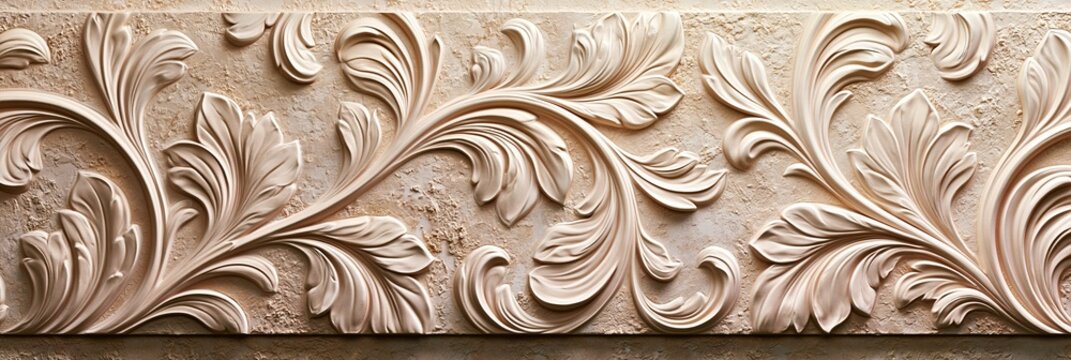 Decorative ornate plaster wall texture with floral relief pattern