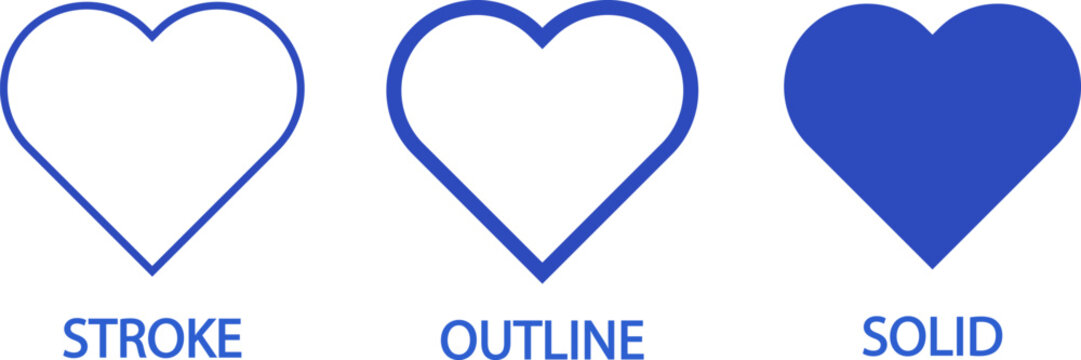 Love icons with strock, solid and outline