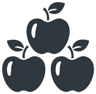 Three stylized dark gray apples with stems and leaves arranged in a triangular cluster