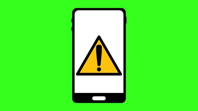 Mobile Phone Screen with Exclamation Mark Warning Icon on Screen for System Error and Cyber Alert Animation
