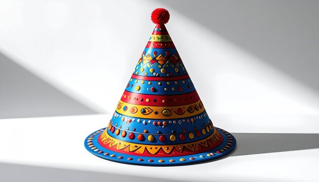 Colorful party hat with decorations.