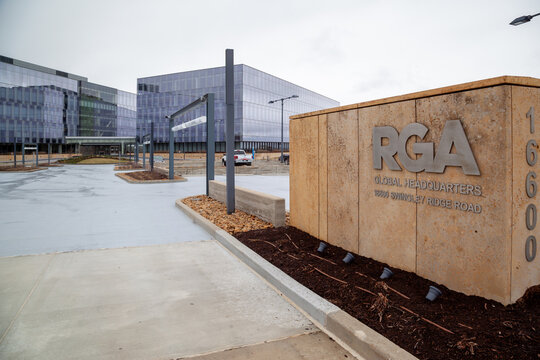 Chesterfield, MO, USA - March 24, 2022: RGA (Reinsurance Group of America) Global Headquarters in Saint Louis, MO, USA. RGA is an American company for a global life and health reinsurance entity.