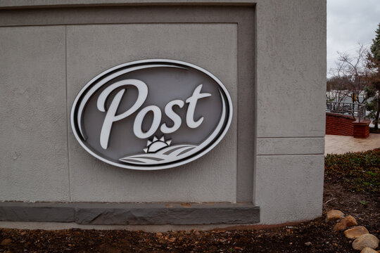 Brentwood, St. Louis, MO, USA - March 24, 2022: Close up of  the logo for Post Holdings at Post global corporate headquarters on South Hanley Rd in St. Louis, MO, USA. Post Holdings is an American con
