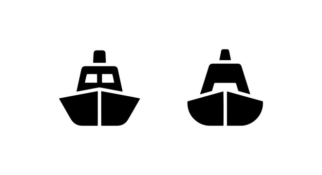 Front view cargo ship and boat silhouette icons