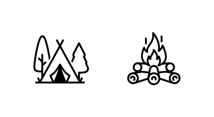Camping tent with trees and campfire line art icons © Al Rafi
