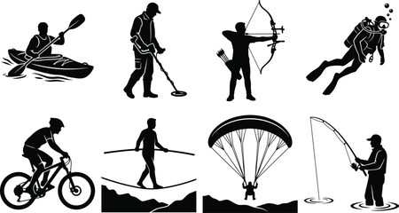 Extreme sports and outdoor recreation silhouette icon set for adventure lifestyle and commercial hobby design projects © Rahena ARAFAT