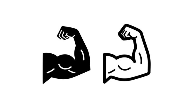 Muscular arm bicep flex fitness vector icon set