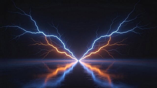 Electricity lightning bolts in dark space