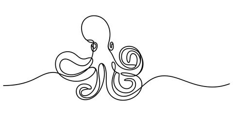 Continuous single line drawing of an octopus showing tentacles and head in a simple minimalist style Vector, illustration © Jagonnath