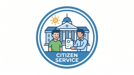 Fototapeta premium Government Citizen Service Concept Illustration with Public Administration Building and Official Personnel