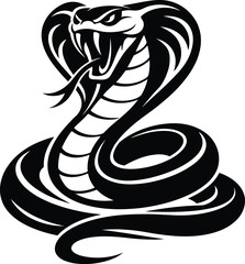 Fototapeta premium Striking Black and White Cobra Snake Vector with Expanded Hood and Fangs – Bold Symmetrical Artwork Symbolizing Power, Danger, and Motion for Logos, Tattoos, and Modern Graphic Branding Concepts
