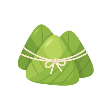 Traditional sticky rice dumpling wrapped in leaf and tied with string vector illustration