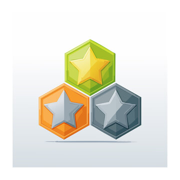 Colorful hexagonal star badges in flat design