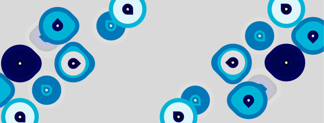 Fototapeta premium Blue eyes pattern. Circles, varying sizes, light background. Protection symbol, mystical design, calming aesthetic.