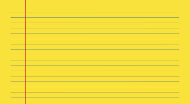 Blank sheet of yellow lined paper with a red vertical margin line on the left side resembling a legal pad or school notebook page for notes.