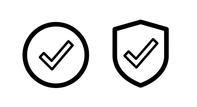 Checkmark in circle and shield outline icons with checkmark