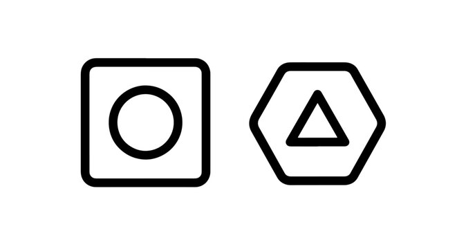 Circle in square and triangle in hexagon outline icons