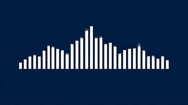 Audio equalizer bar chart animation showing dynamic sound waves on a dark blue background screen