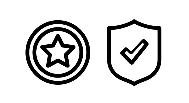 Star badge and shield checkmark line icons with checkmark