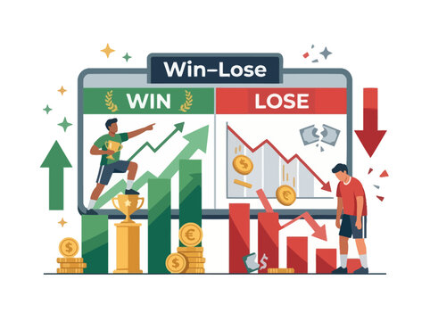 Win versus lose business concept illustration with growth and decline charts. EPS Editable. Vector Illustrations.