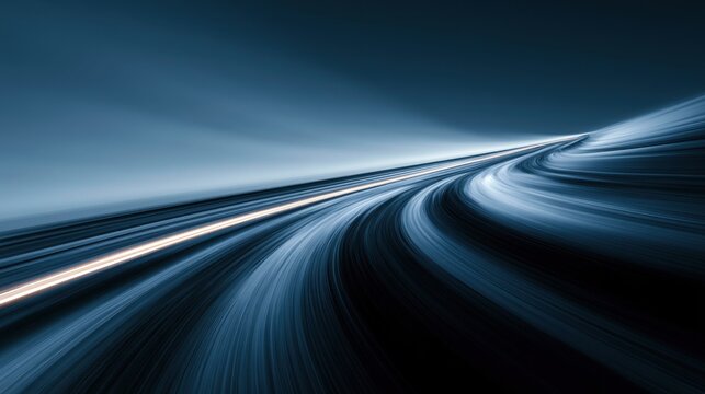Abstract blue motion blur highway road with dynamic light trails creating sense of speed and movement. Futuristic technology background for transportation and connectivity concepts