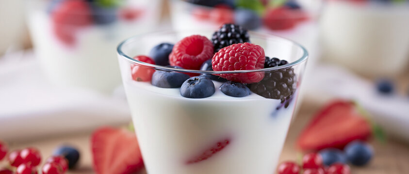 A refreshing dessert made with creamy yogurt and fresh berries, perfect for a healthy breakfast or snack