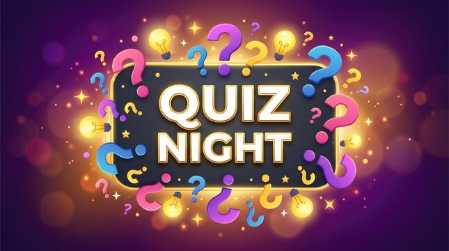 Vibrant quiz night sign with colorful question marks