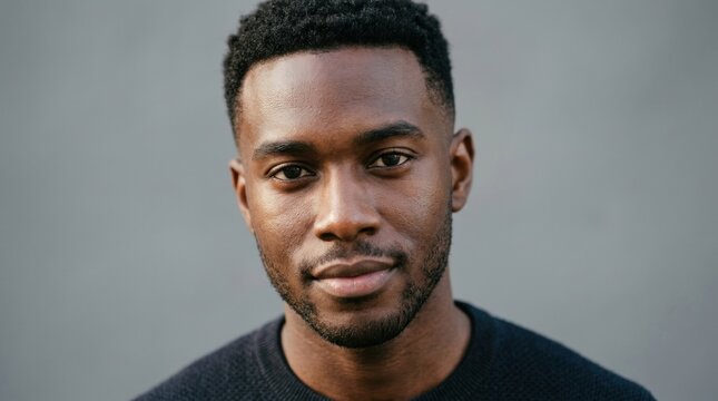 Close-up portrait young African-American man face of a Black with clear, glowing
