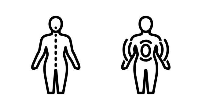 Spine health and back pain anatomy outline icons set
