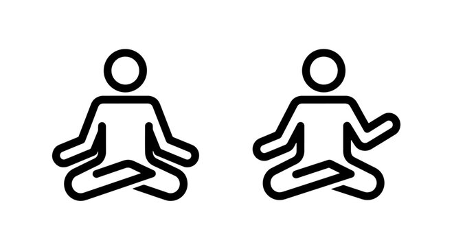 Yoga practice and mindfulness line icon set with meditation