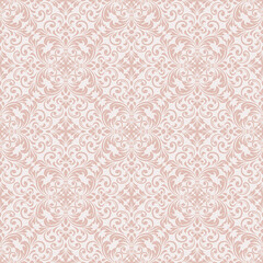 Fototapeta premium Elegant rose gold damask seamless pattern background with luxury vintage damask ornament design for romantic damask wedding invitation.