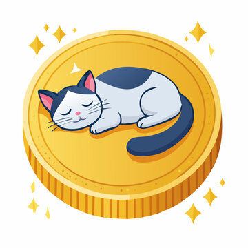 Cute Cat Sleeping on a Gold Coin