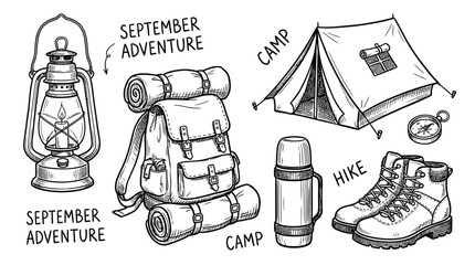 Hikers prepare for a September adventure with a camp backpack and gear © Avra