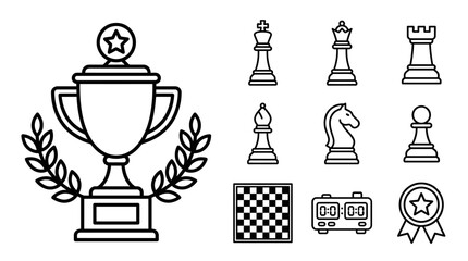 Chess Trophy and Pieces Set Icons © khami