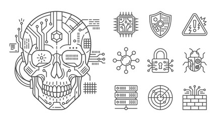 Cyber Skull and Security Icons © khami