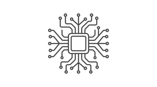 Central processing unit chip with circuit traces line icon.