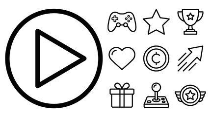Gaming Icons Set: Play Button, Controller, Star, Trophy, Heart, Coin, Gift © khami