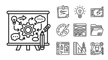 Fototapeta premium Creative Process Icons: Strategy, Design, Planning, Ideas, Collaboration